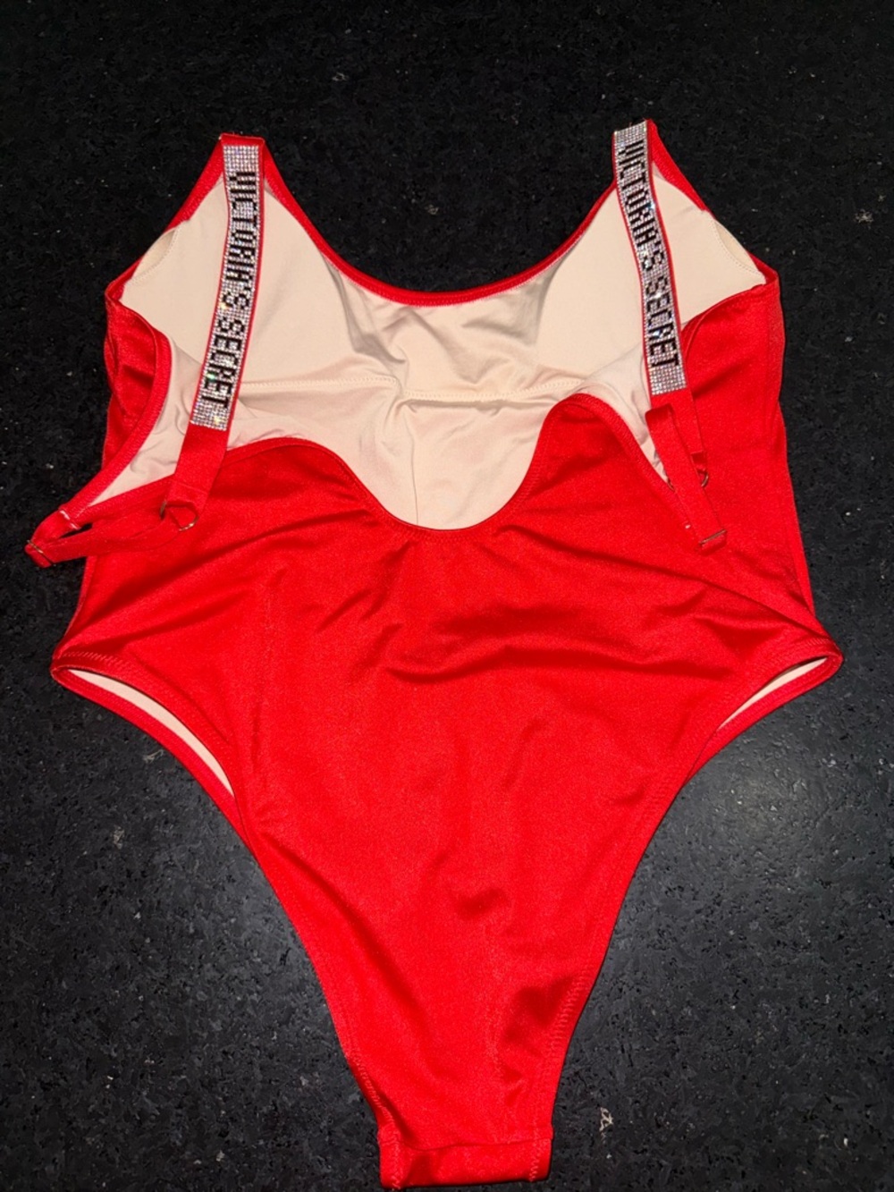 Victoria Secret RED SHINY SILVER Vardia Shine Strap Swim One Piece SZ LARGE - Picture 7 of 13